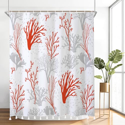 Anncsssy Minimalist Sun Mountain Shower Curtain with White Tassel Blue Ink Wash Painting Shower Curtain for Bathroom Cubicle Decor Field Scenery Waterproof Durable Bath Curtain with Hooks 60x72 Inch