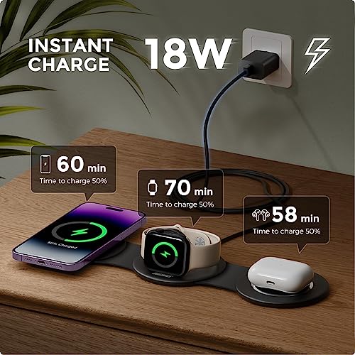 3 in 1 Charging Station for Apple Multiple Devices, Foldable Travel Wireless Charger 18W for iPhone 16 15 14 13 Pro Max Plus &Apple Watch Series/Airpods