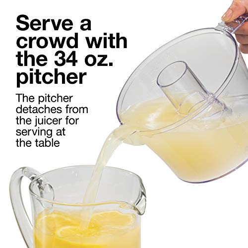 Proctor Silex Alex's Lemonade Stand Electric Citrus Juicer Machine and Squeezer, for Lemons, Limes and Oranges, 34 oz, Includes 2 Reamers & Recipe Book, Yellow, Discontinued