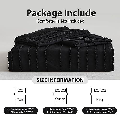 WARMDERN King Boho Duvet Cover Set, Light Grey Striped Microfiber 3pcs Bedding, Zipper Closure, Tufted Bohemian Design, Ultra Soft, Machine Washable