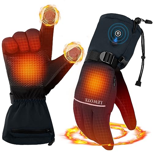 LEWOTE Heated Gloves, Electric Rechargeable Heated Hand Warmer Ski Gloves for Men Women, Waterproof & Windproof Touchscreen Gloves for Cycling, Hunting, Skiing, Motorcycle Winter Sport (M-Medium)