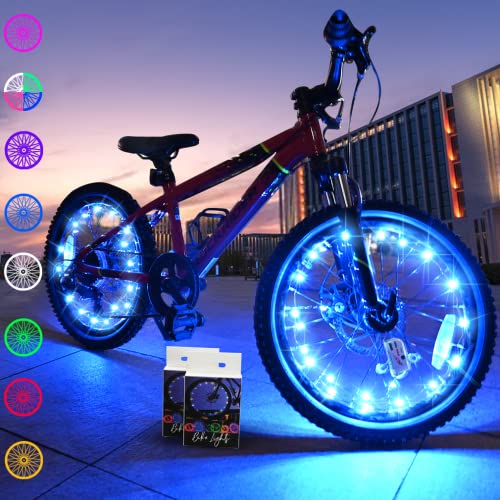 TINANA 2 Tire Pack LED Bike Wheel Lights Ultra Bright Waterproof Bicycle Spoke Lights Cycling Decoration Safety Warning Tire Strip Light for Kids Adults Night Riding (blue 2pack)