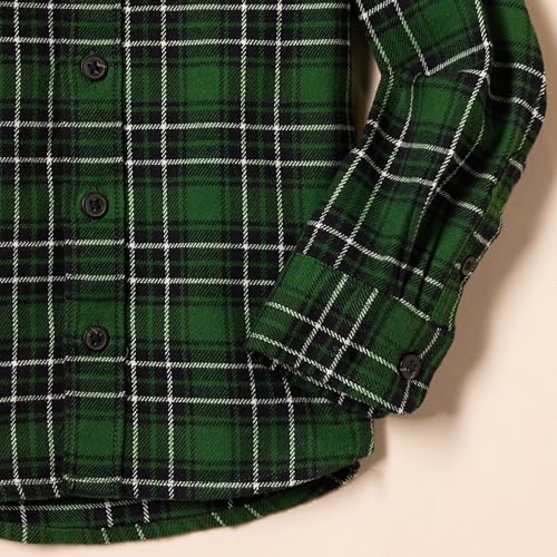 Amazon Essentials Boys' Flannel Button Down Shirt, Green, Small