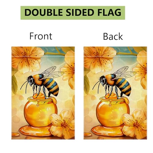 Summer Bee Garden Flag, Welcome Garden Flags, 12x18 Inch Vertical Double Sided Burlap, Flowers Bee Holiday Party Yard Lawn Flag, Outdoor Patio House Decoration