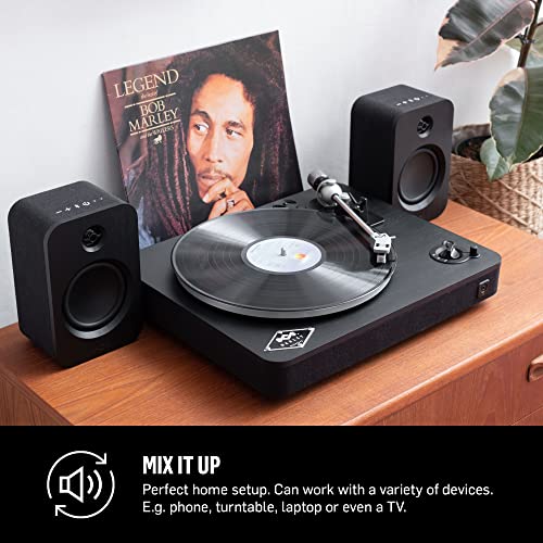 House of Marley Get Together Duo Bluetooth Bookshelf Speakers - Sustainably Crafted, Wireless Turntable Speakers, Mains Powered or 25 Hours Battery Life, AUX in - Amazon Exclusive Black Edition