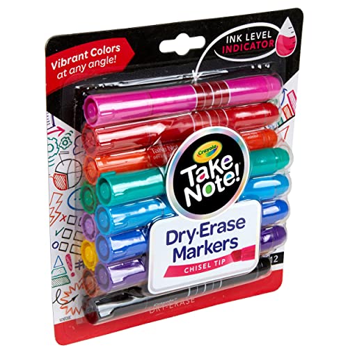 Crayola Take Note Dry Erase Markers (12ct) Whiteboard Markers for Teachers, Low Odor, Chisel Tip, School Classroom Supplies