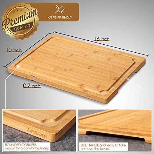 Extra Large Cutting Board, 16" Bamboo Cutting Boards for Kitchen with Juice Groove and Handles Kitchen Chopping Board for Meat Cheese board Heavy Duty Serving Tray, L, Empune