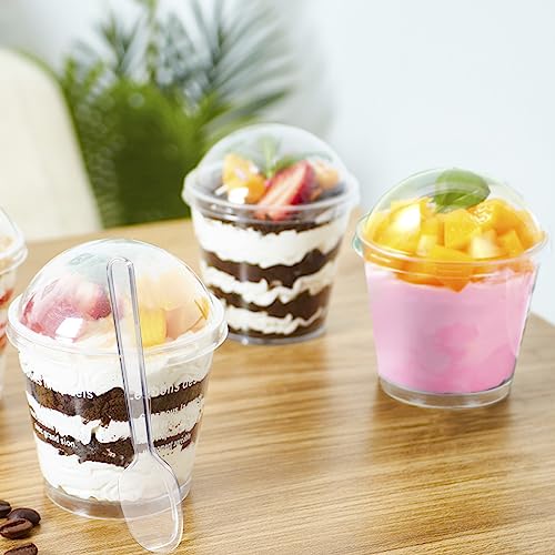 ALEXPRE 400 Pack 3oz 5oz Dessert Cups with Lids and Spoons, 3 Styles Clear Plastic Appetizer Cups Disposable Party Mini Parfait Cups for Serving Fruit Trifle Mousse Ice Cream and Pudding Dessert Cups