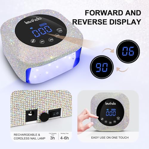 Lavinda UV LED Nail Lamp, 54W Rechargeable Cordless Nail Lamp Nail Dryer Gel Polish UV Nail Light with 4 Timer Setting, Professional Quick Dry Curing Lamp with Display Auto Sensor for Salon & Home