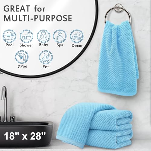 VOOVA & MOVAS Bathroom Towels - 100% Cotton | Quick Dry | Soft | Thick, 6 Piece Towel Set, 2 Large Bath 30"x56", 2 Hand 18"x28", 2 Washcloths 13"x13", Bathroom Essentials,Blue and White