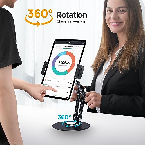Lucrave Tablet Stand Holder for iPad, Adjustable with 360 Rotating Base for Desk, Aluminum Swivel Tablet Stand Compatible with iPad Air, Mini, 10.2,9.7, Pro 11/13 and More, Black