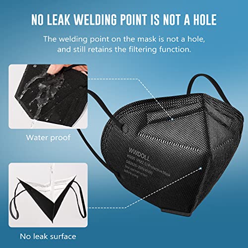 WWDOLL KN95 Face Masks 50 Pack, 5-Layer Breathable Disposable Respirator Mask for Adult Black