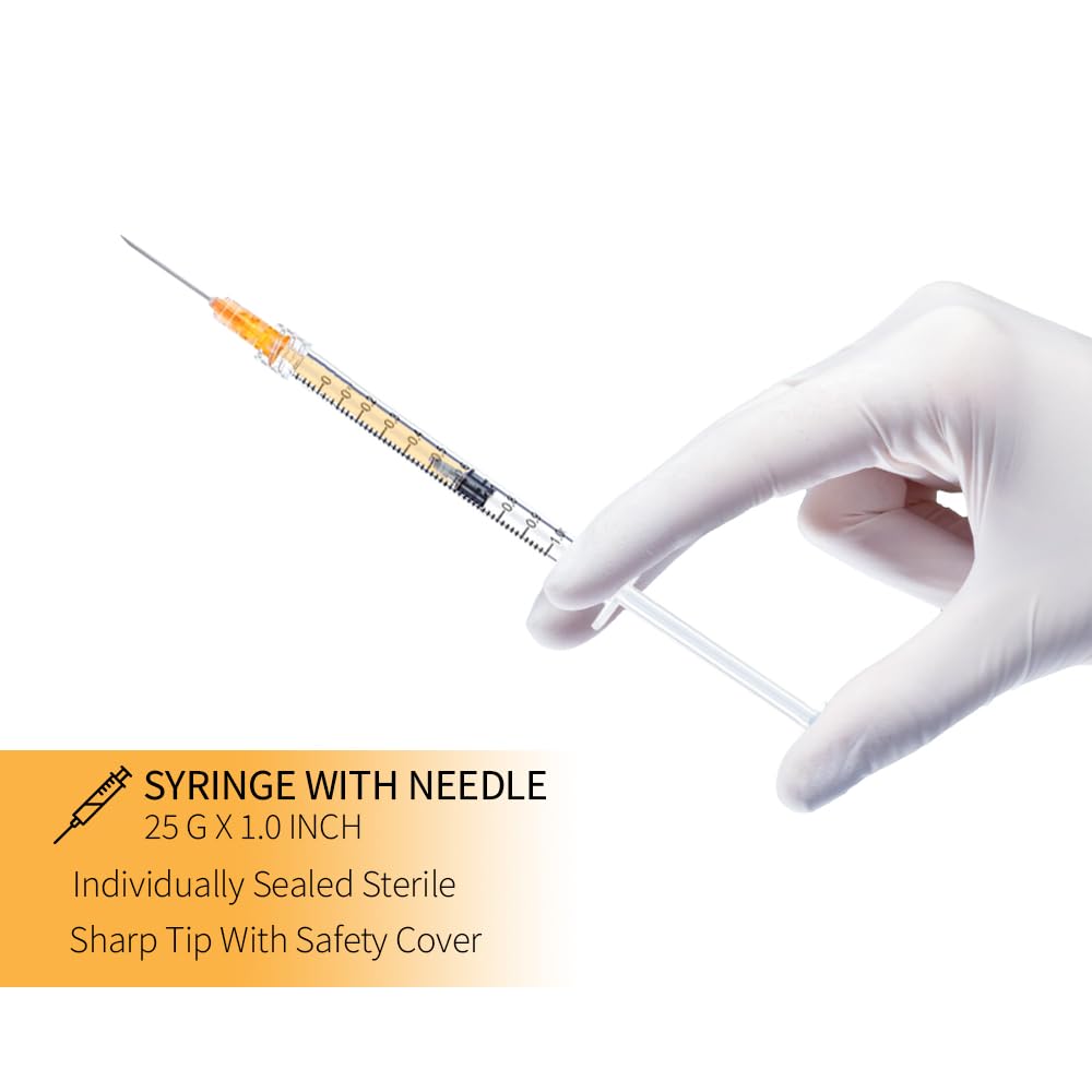 10 Pack 1ml Syringes with Needle - 25G, 1.0 inch Needle Luer Lock Syringe Individually Packaged