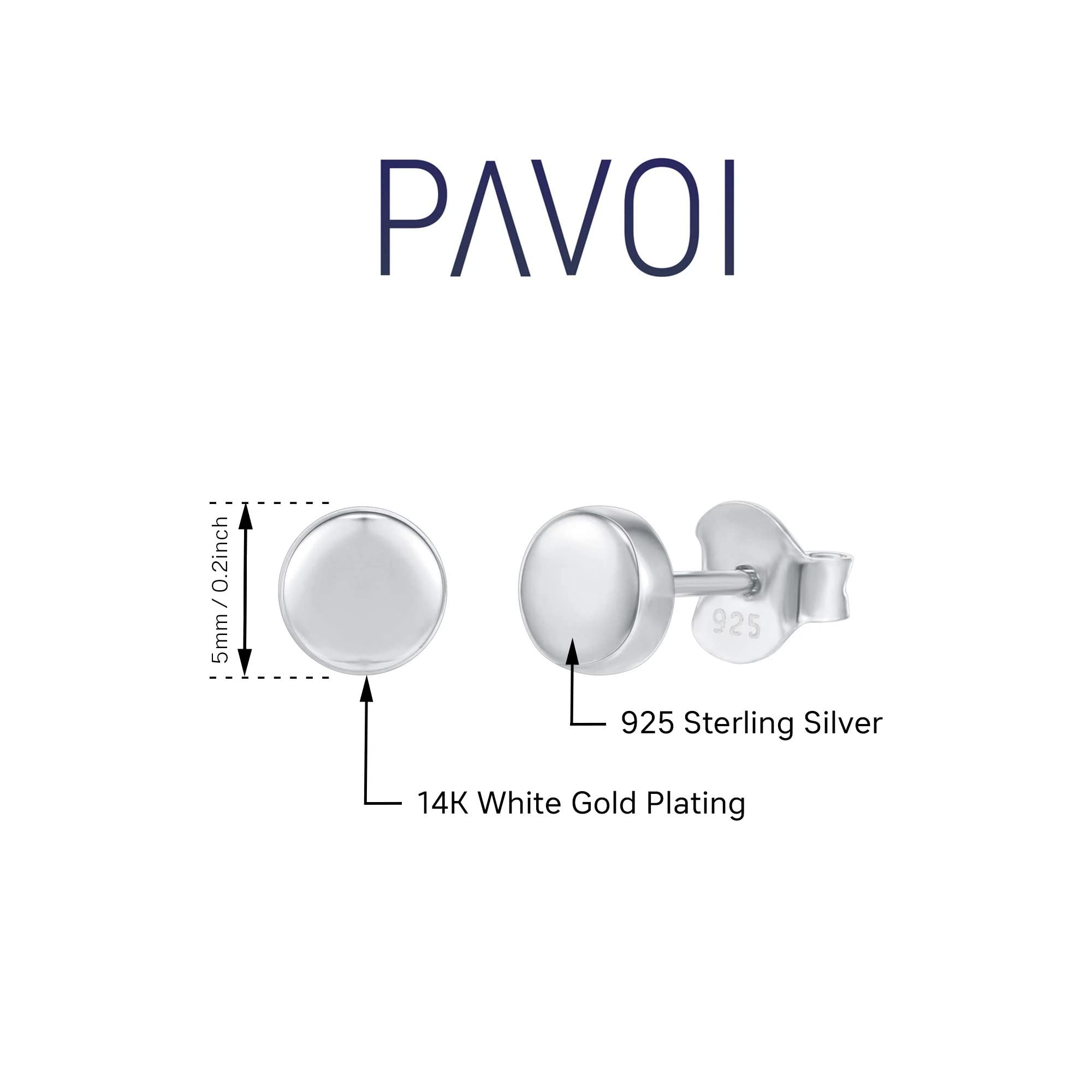 PAVOI 14K Gold Plated 925 Sterling Silver Earrings | Tiny Dot/Triangle Disc Stud Earrings | White Gold Stud Earrings for Women