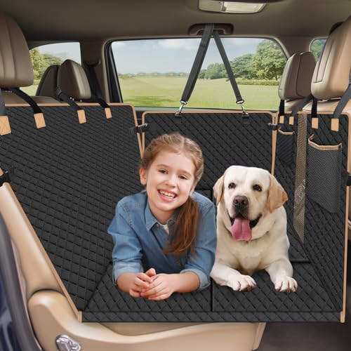 Reiseresa Dog Car Seat Cover with Hard Bottom, Dog Back Seat Extender for Dogs, Hard Bottom Dog Hammock for Car, SUV, Black