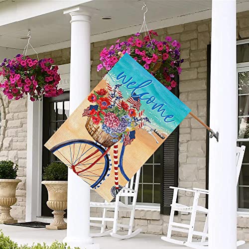 Smilyard Hello Summer Pineapple House Flag 28x40 Inch Double Sided Tropical Hawaii Pineapple Yellow Green Leaves Beach Outdoor Flags Garden Yard Lawn Farmhouse Decoration