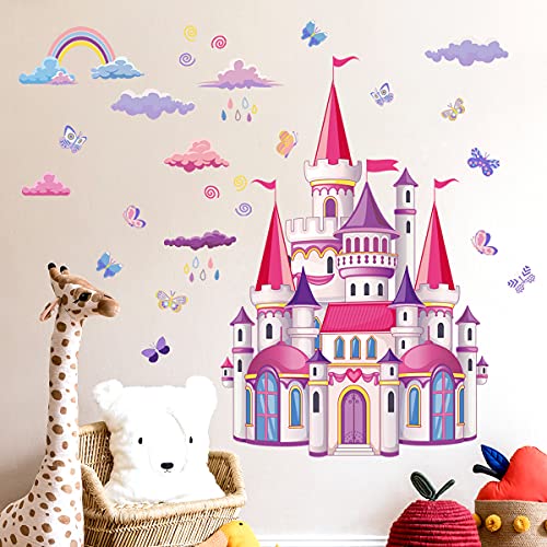 Rainbow Cloud Fairy Tale Princess Castle Wall Stickers for Kids Room Home Decor Girls Princess Bedroom Art Decorative Stickers (CB0002)