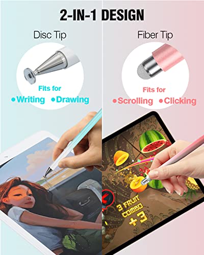 AmberVec Stylus Pen for Touchscreen, 2 in 1 Stylists Pens Compatible with All Touch Screens Devices, Tablets, iPhone, iPad, Android, Computer, Laptop, Fine Disc Tip Drawing Styluses [8 Pack]