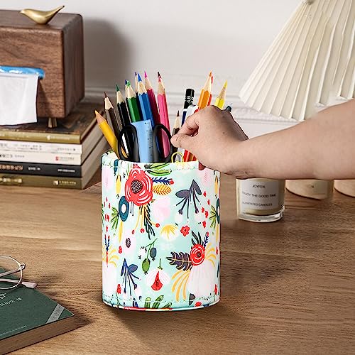 BIBELUN Pen Holder for Desk Cute, Desk Organizers and Workspace Accessories Storage, Pencil Holder Cup for Makeup Brush/Art Supplies/Stationery, Decorative Aesthetic Office Organization, PU Leather