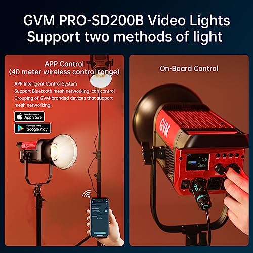 GVM LED Video Light Studio, 200W Studio Light Continuous Lighting Kit for Bluetooth Mesh Network/DMX Control, 45400lux/1m Photography Lighting Kit with Video Recording,12 Lighting Effects