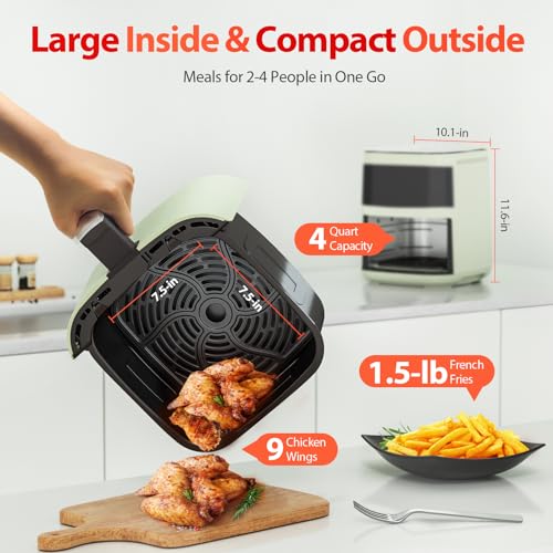 Air Fryer,Beelicious 8-in-1 Smart Compact 4QT Air Fryers,with Viewing Window,Shake Reminder,450°F Digital Airfryer with Flavor-Lock Tech,Dishwasher-Safe & Nonstick,Fit for 1-3 People,Avo Green