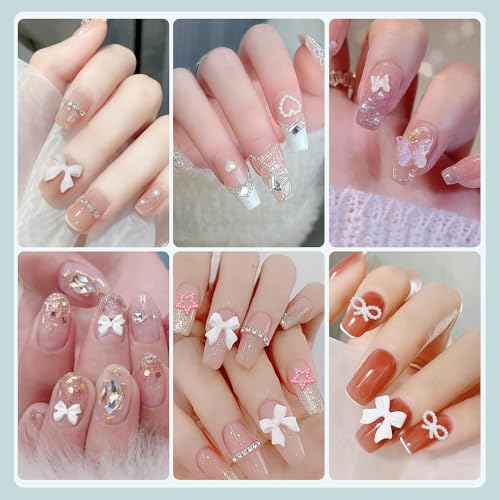 Pink White Bows Flowers Butterfly Pearls for Nails Heart Blossom Flowers Bowknots Acrylic Nail Charms for Manicure DIY Crafts Jewel Accessories