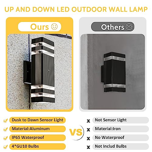 HIHUOS Dusk to Dawn Outdoor Wall Lights - Modern Exterior Lights for House - Up Down Sconce Wall Light Fixture - Waterproof Aluminum Porch Lights Outside Wall Mount for Garage (2 Pack)