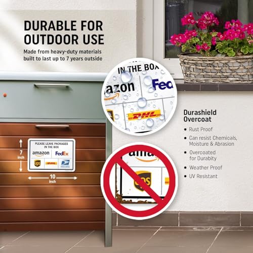 SmartSign 7 x 10 inch “Please Leave Packages In The Box - Amazon, FedEx, UPS, USPS” Delivery Instructions Metal Sign, 40 mil Laminated Rustproof Aluminum, Multicolor, Made in USA