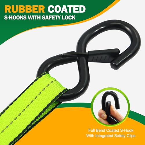 Motorcycle Tie Down Strap (4PK) - 2,100lb Break Strength Ratchet Tie Down Straps Set with 2 Bungee Cord, Soft Loop Ratchet Straps for Moving Appliances, Lawn Equipment, Cargo Straps for Trucks, Camo