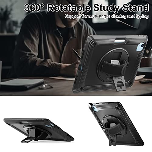 TSQQST for iPad Air 5th/4th Generation Case 10.9 Inch, iPad Pro 11 Inch Case (4th/3rd/2nd/1st Gen) 2022 2021 2020 2018, Heavy Duty Rugged Protective Case w/Screen Protector+Stand+Hand Strap, Black