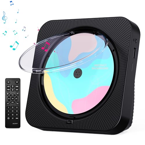 CD Player Portable with Bluetooth 5.1Desktop CD Player with HiFi Sound Speakers,Remote Control,Dust Cover,LED Display,Boombox FM Radio,USB/AUX for Home (Black)
