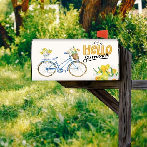 Hello Summer Mailbox Cover, 21x18, Welcome Wraps Post Letter Box Cover for Garden Decorations, No Magnetic