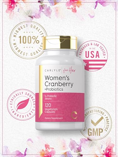 Carlyle Women's Cranberry Plus Probiotics | 120 Capsules | with 14 Probiotic Strains | Vegetarian, Non-GMO, Gluten Free Supplement | for Her