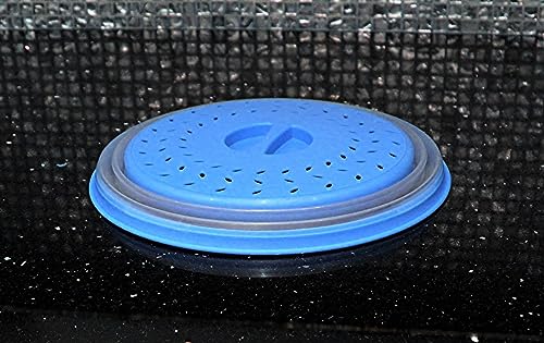 Dependable Industries' 2-in-1 Collapsible Microwave Splatter Guard Cover & Vegetable Washing Colander: The Ultimate Space-Saving Kitchen Essential (Blue)