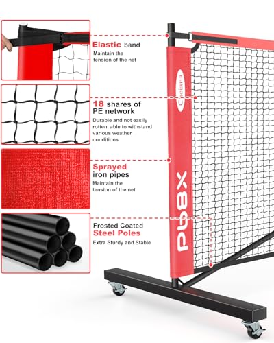 Choiana Pickleball Net Portable Driveway Pickleball Nets Outdoor Regulation Size Pickle Ball Nets w/6 Wheels, Court Lines, Durable Frame PE Knited Practice Net for Home Backyard Street