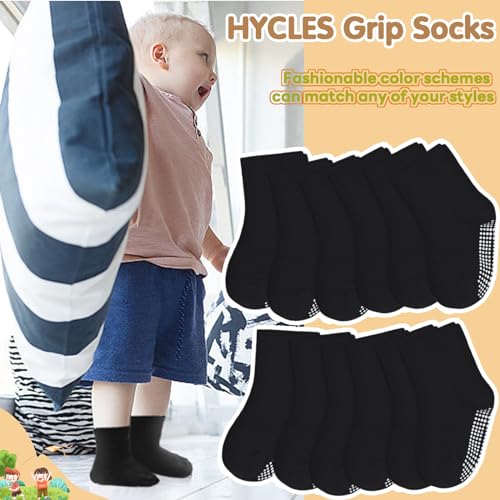 HYCLES Toddler Non Slip Grip Socks 12 Pairs Baby Boy/Girl High Ankle Sticky Slipper Floor Skid Socks For 5-7T Boy Kids