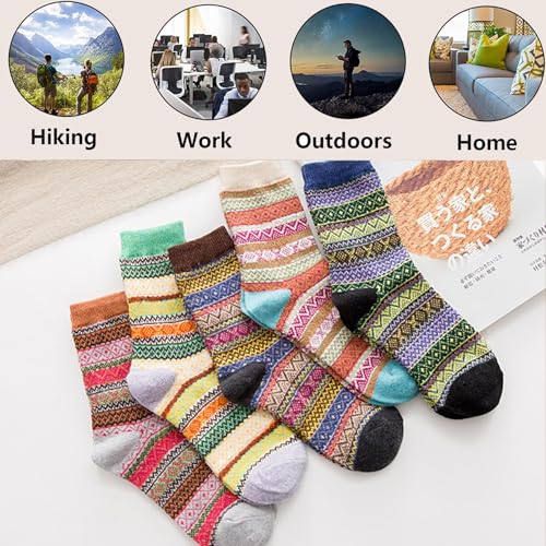 Pack of 5 Womens Vintage Style Cotton Knitting Wool Warm Winter Fall Crew Socks, Mixed Color 1, One Size - fit shoe sizes from 5-10