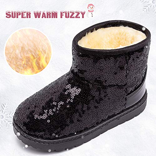 techcity Boys Girls Winter Warm Snow Boots Sequin Fur Lined Waterproof Boot Glitter Princess Outdoor Shoes(Toddler/Little Kid)