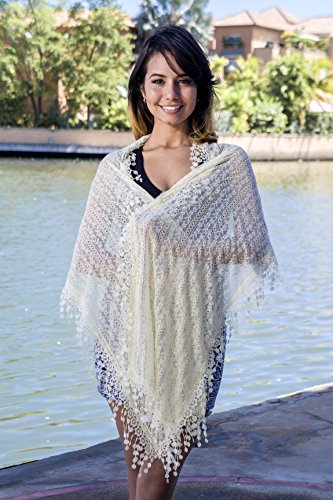 Cindy and Wendy Lightweight Soft Leaf Lace Fringes Scarf shawl for Women (TYH-BLACK)