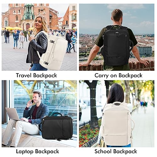 Beraliy Travel Backpack Airline Approved, Carry on Backpack, 17 Laptop Backpack, Waterproof Weekender Bag,Casual Daypack, Hiking Backpack, Beige