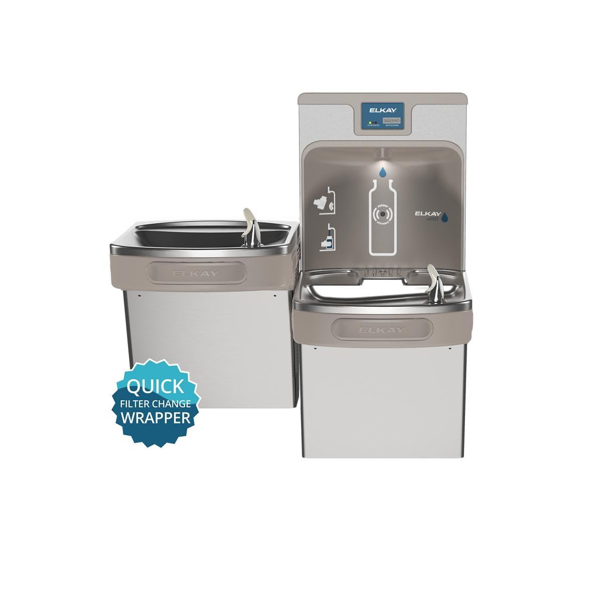 Elkay LZSTL8WSSP Enhanced ezH2O Bottle Filling Station & Versatile Bi-Level ADA Cooler Refrigerated Stainless High Capacity Lead Reduction Quick Filter Change