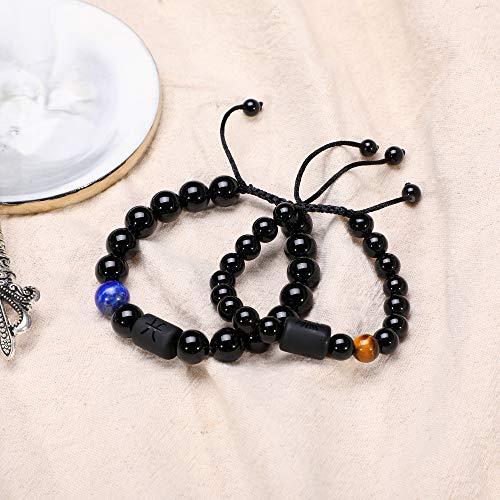 Jade cabbage Zodiac Bracelet for Couple 8mm 10mm Natural Black Onyx Stone Star Sign Constellation Distance Friendship Prayer Blessing Bracelet Gifts Men Women Size adjustable (Women 8mm beads,Virgo)