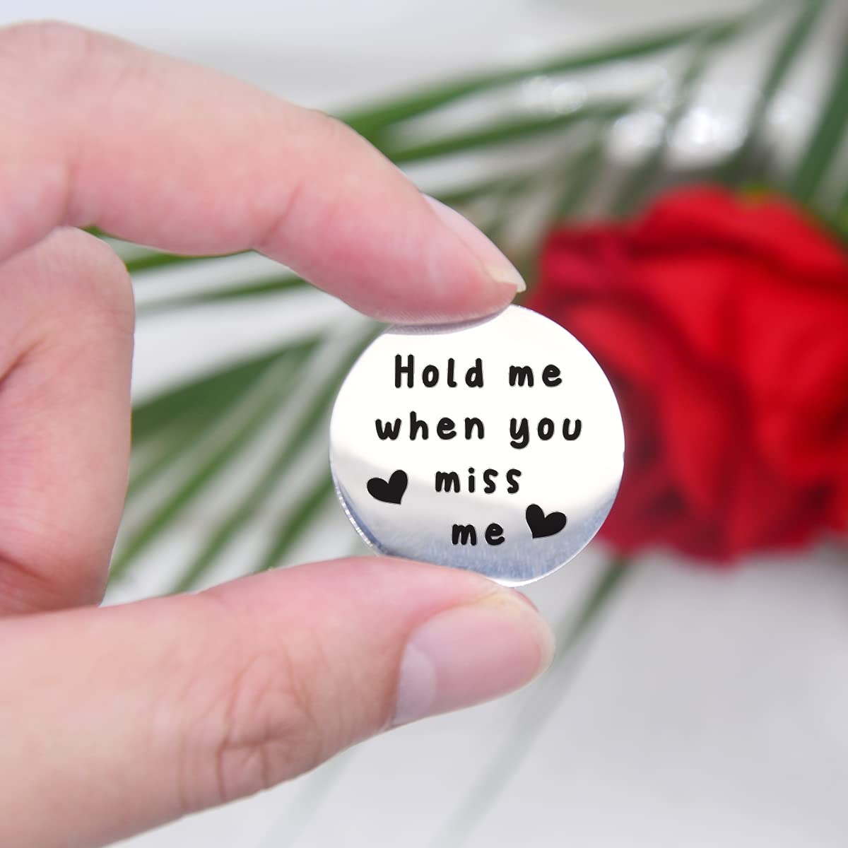 Inspirational Pocket Hug Token Gift, Long Distance Relationship Keepsake Stainless Steel Double Sided Pocket Hug Token Gift for Friends Boyfriend Girlfriend Daughter Son-Hold Me When You Miss Me