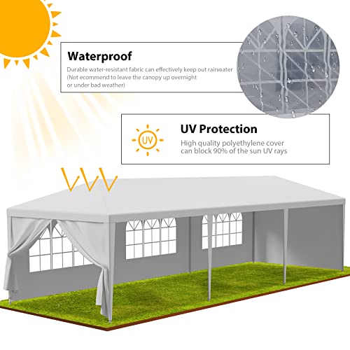 LEMY Gazebo Tent, Outdoor Canopy Shelter with Removable Sidewalls and Windows, Waterproof Heavy Duty Canopy for Patio, Garden, Party Wedding, 10' x 30', White
