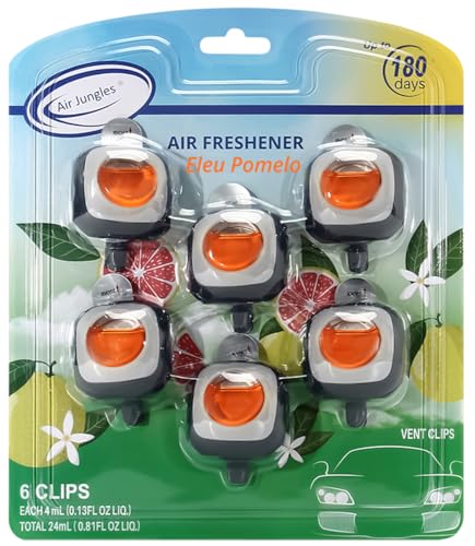 Air Jungles Sweet Popcorn Scent Car Air Freshener Clip, 6 Vent Clips, 4ml Each, Long Lasting Air Freshener, Up to 180 Days Car Refresher Odor Eliminator
