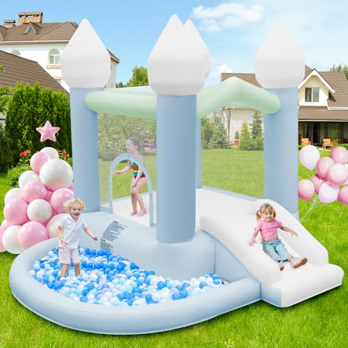 FBSPORT White Bounce House, Inflatable Bouncer with Air Blower,Indoor & Outdoor Bouncy Castle with Big Ball Pit for Wedding Party Kids Birthday Party, Easy to Install
