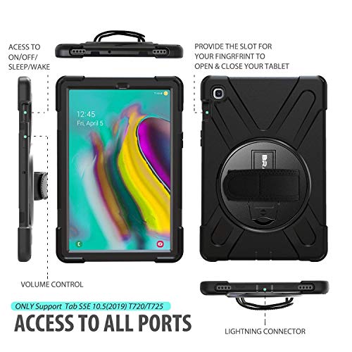 BRAECN for Galaxy Tab S5e Case, Heavy Duty Shockproof Case with Rotating Kickstand/Hand Strap and Carrying Shoulder Strap for Samsung Galaxy Tab S5e 10.5 Inch 2019 Tablet SM-T720/SM-T725(Black)