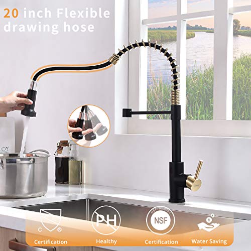 GIMILI Black and Gold Touchless Kitchen Faucet with Pull Down Sprayer, Motion Sensor Smart Hands-Free Activated Single Hole Spring Faucet for Kitchen Sink, Matte Black&Brushed Gold