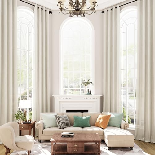 132 Inch Natural Linen Curtains Extra Long with Grommet Top for High Living Room, Custom Made High Ceiling 2 Story Drapes,Semi Sheer Beige Neutral Curtains for Loft Sliding Door 11 FT 1 Panel