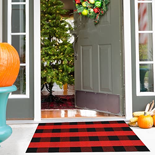 SEEKSEE Cotton Buffalo Plaid Rug 2'x3' Black and White Checked Rug Washable Doormats Indoor Outdoor Rugs for Layered Front Door Mats, Porch, Kitchen, Farmhouse, Entryway